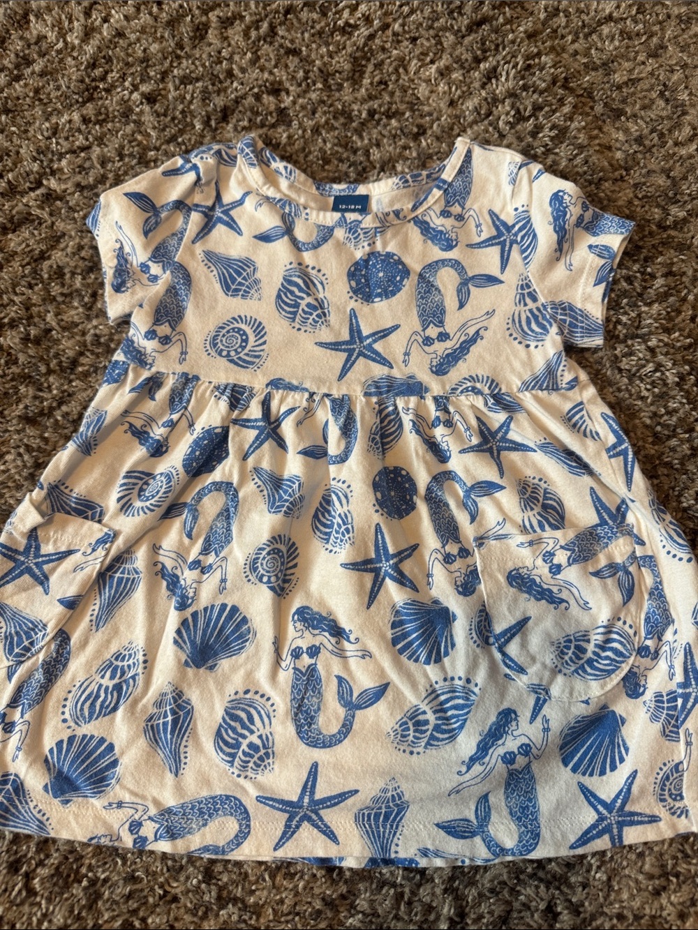 Old Navy Blue Mermaid & Shell Print Toddler Dress